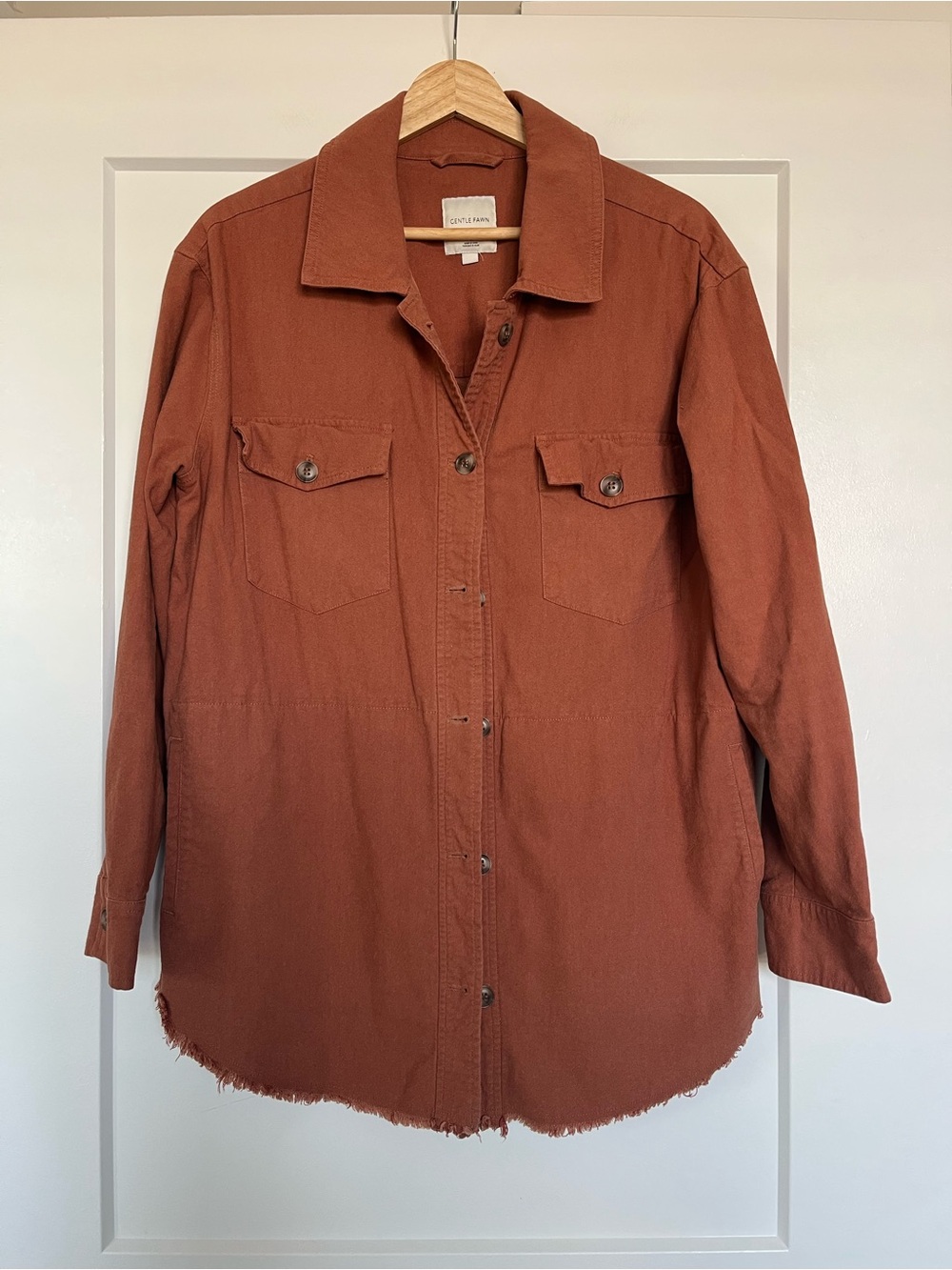 Gentle Fawn Rust Utility Shacket Frayed Hem Button Front Jacket Size Small